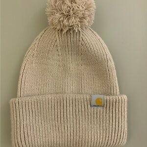 Carhartt Women's Pink/Tan Knit Beanie with Pom Pom